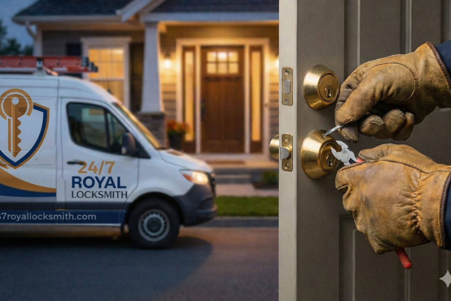 experienced locksmith professionals working on residential lock installation
